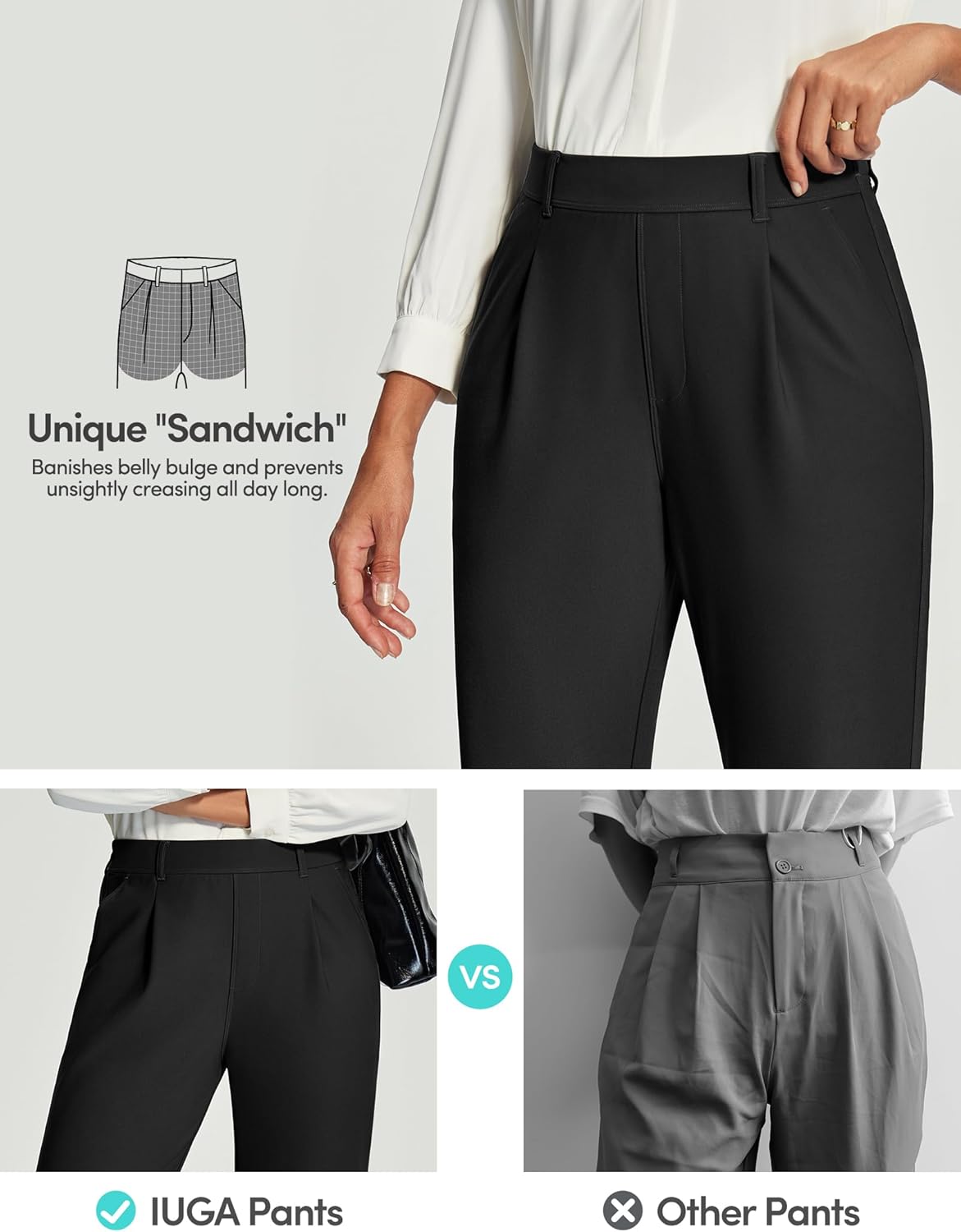 IUGA Women's Work Pants High Waisted Pull On Dress Pants Business Casual Trousers Office Stretchy Slacks with Pockets - Image 4