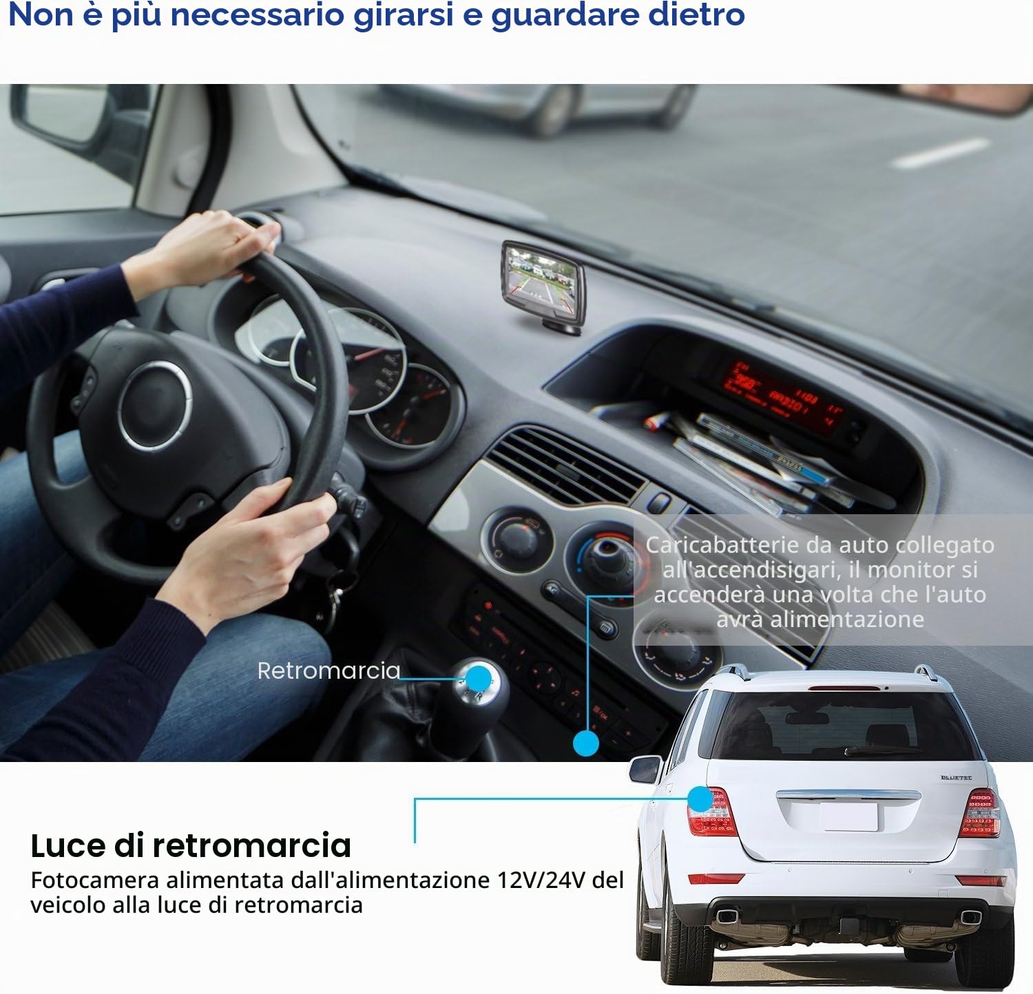 Auto-VOX TD-2 Telecamera Retromarcia Wireless per Auto Monitor LCD da 4,3 '' Telecamera Posteriore Impermeabile IP68 Segnale Stabile Visione Notturna