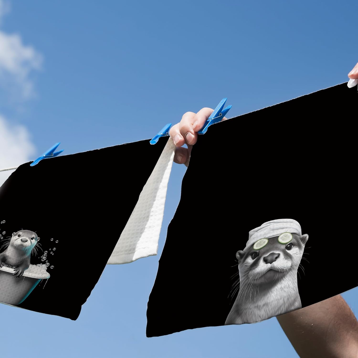 Funny Otter Hand Towels for Bathroom Spa Gym Yoga, Sea Otter Gifts, Kids Bathroom Decor, Trendy Cute Ocean Animal Decorative Hand Towels for Washroom Bath Room Decor, 16x24inch Set of 2 - Image 5