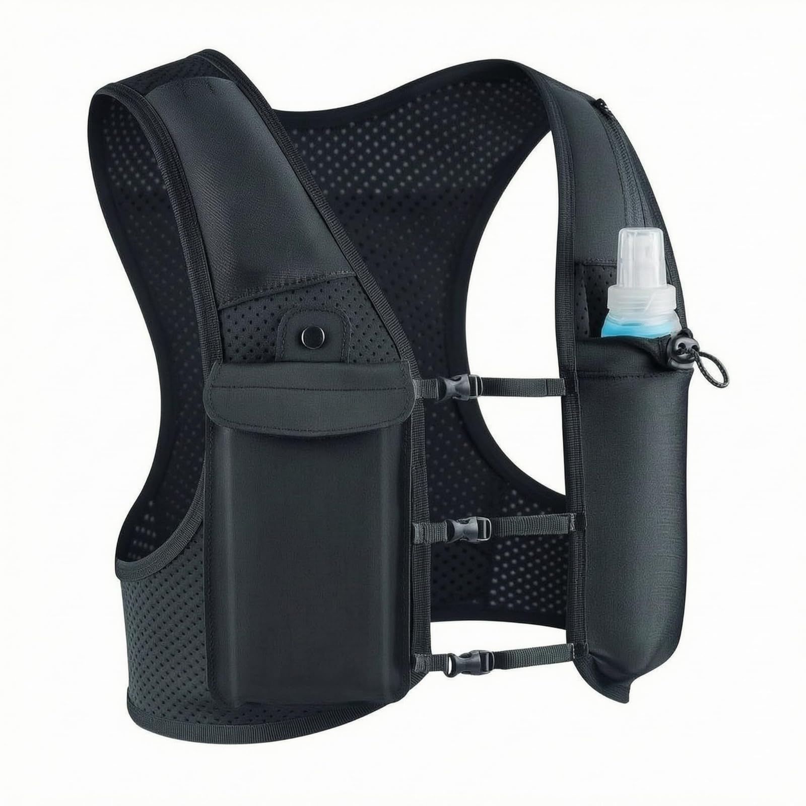 Breathable Mesh Running Hydration Vest Padded Shoulder Straps Trail Running Vest Front Storage Pockets Outdoor Gear Zippered Pocket, Black | Sporting Goods | Outdoor Sports-image-17