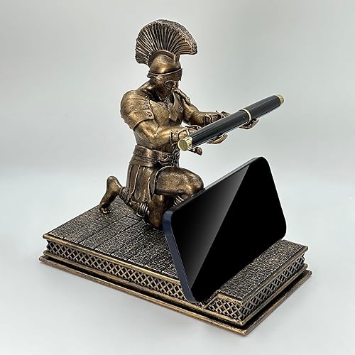 Miniatura 4 de Roman Warrior Pen Holder knight Desktop Organizer and Accessories Resin Pen Holder as Gift with Short Swordfor Office and Home (Antique Bronze)