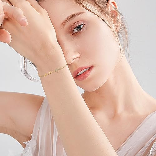 Miniatura 6 de Pulsera delicada de oro macizo de 14 quilates, oro real de 14 quilates, regalo delicado para mujeres, regalo de Navidad, cumpleaños, día de San