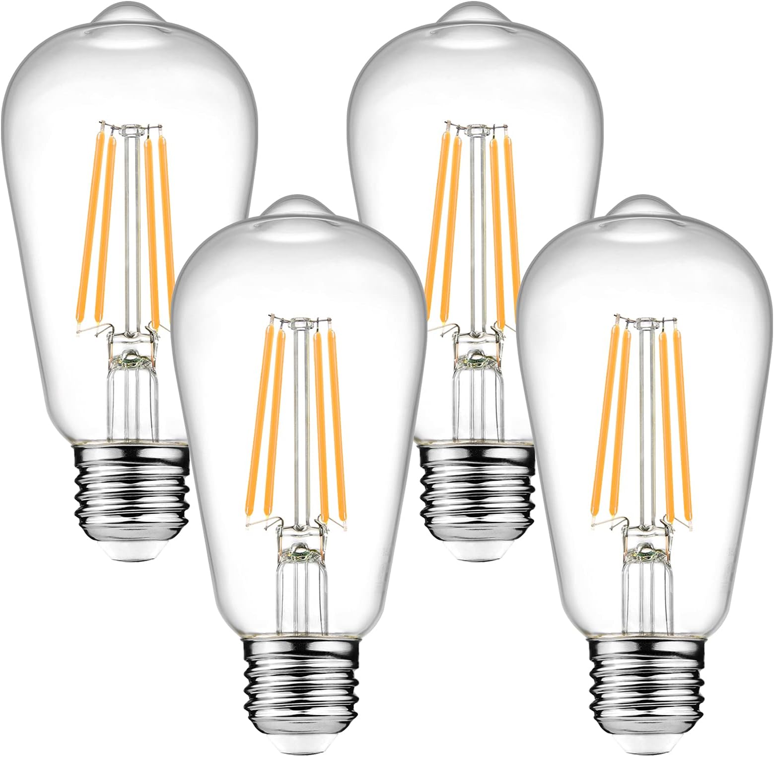 Ascher Dimmable Vintage LED Edison Bulbs, 6W, Equivalent 60W, 700 Lumens, 80+ CRI,Warm White 2700K, ST58 Antique LED Filament Bulbs, E26 Medium Base, Clear Glass, Pack of 4