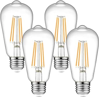 Ascher Dimmable Vintage LED Edison Bulbs, 6W, Equivalent 60W, 700 Lumens, 80+ CRI,Warm White 2700K, ST58 Antique LED Filament Bulbs, E26 Medium Base, Clear Glass, Pack of 4