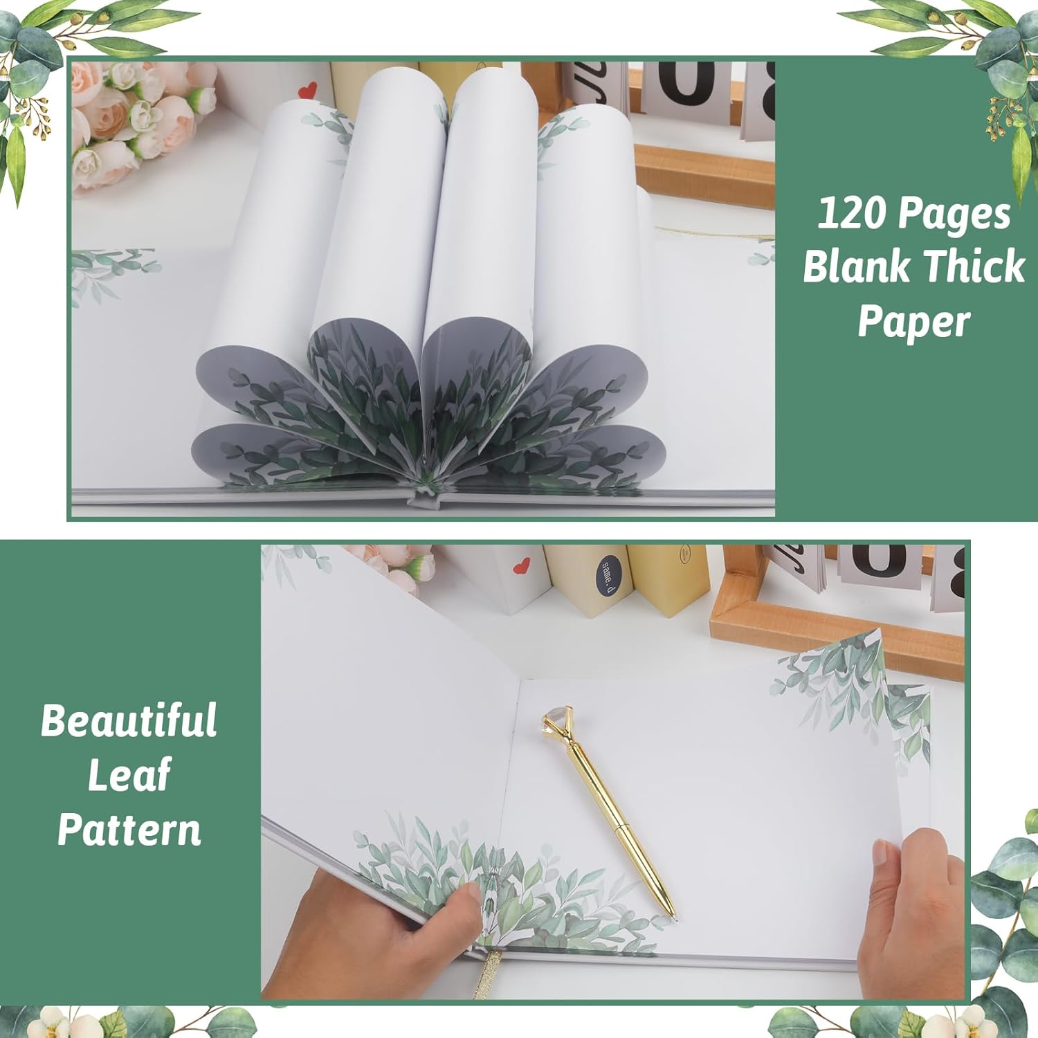 Wedding Guest Book with Pen and Stickers, 120 Pages Blank Thick Paper Guest Book for Wedding Bridal Shower Engagement Baby Shower Graduation Birthday Anniversary Reception（7 x 9 inch）