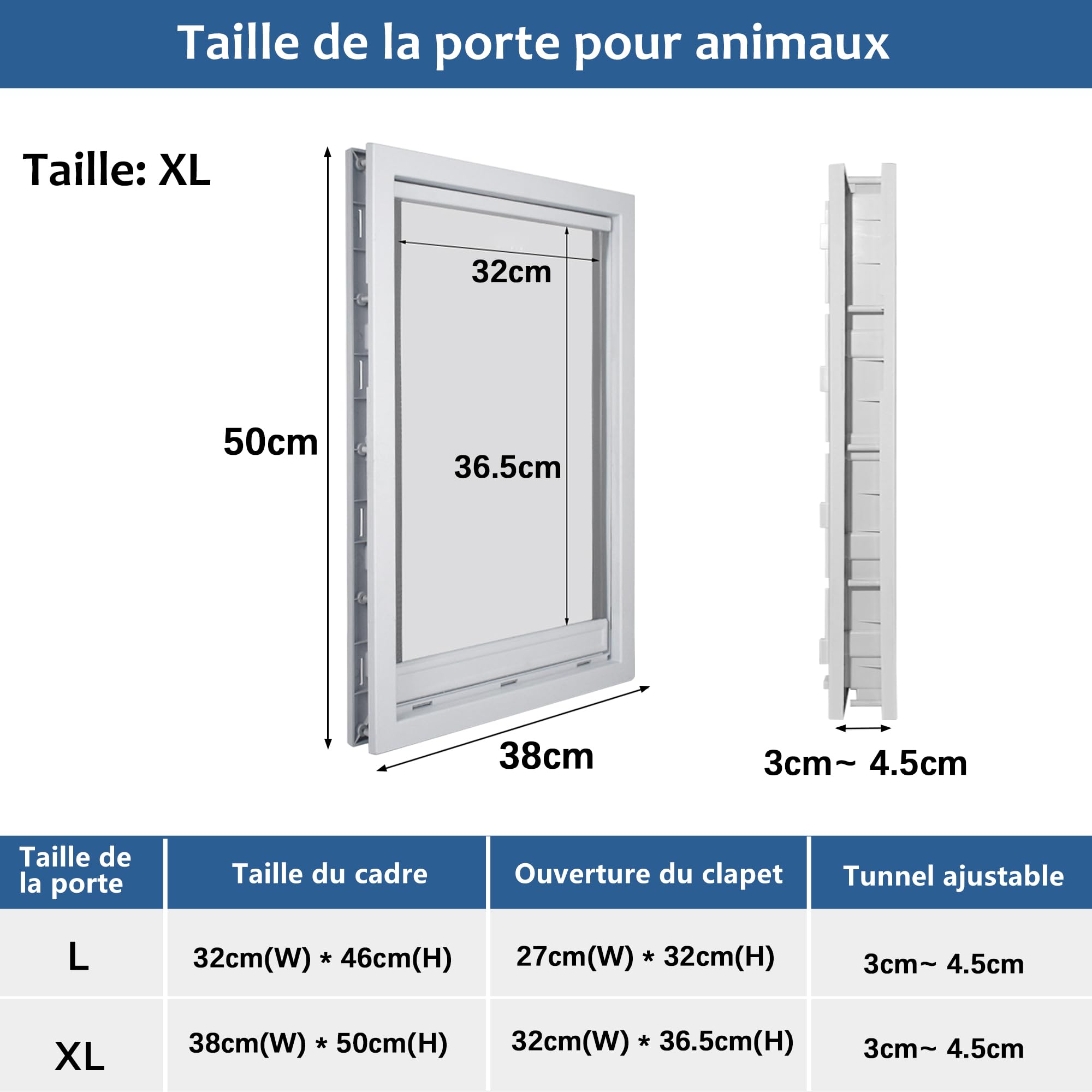 CEESC Grand Chatiere pour Chien avec Rabat Magnétique Transparent Doux et Panneau de Fermeture à Pression, Chatière en Plastique PVC de Qualité Supérieure pour Grands Chiens (XL, Blanc)