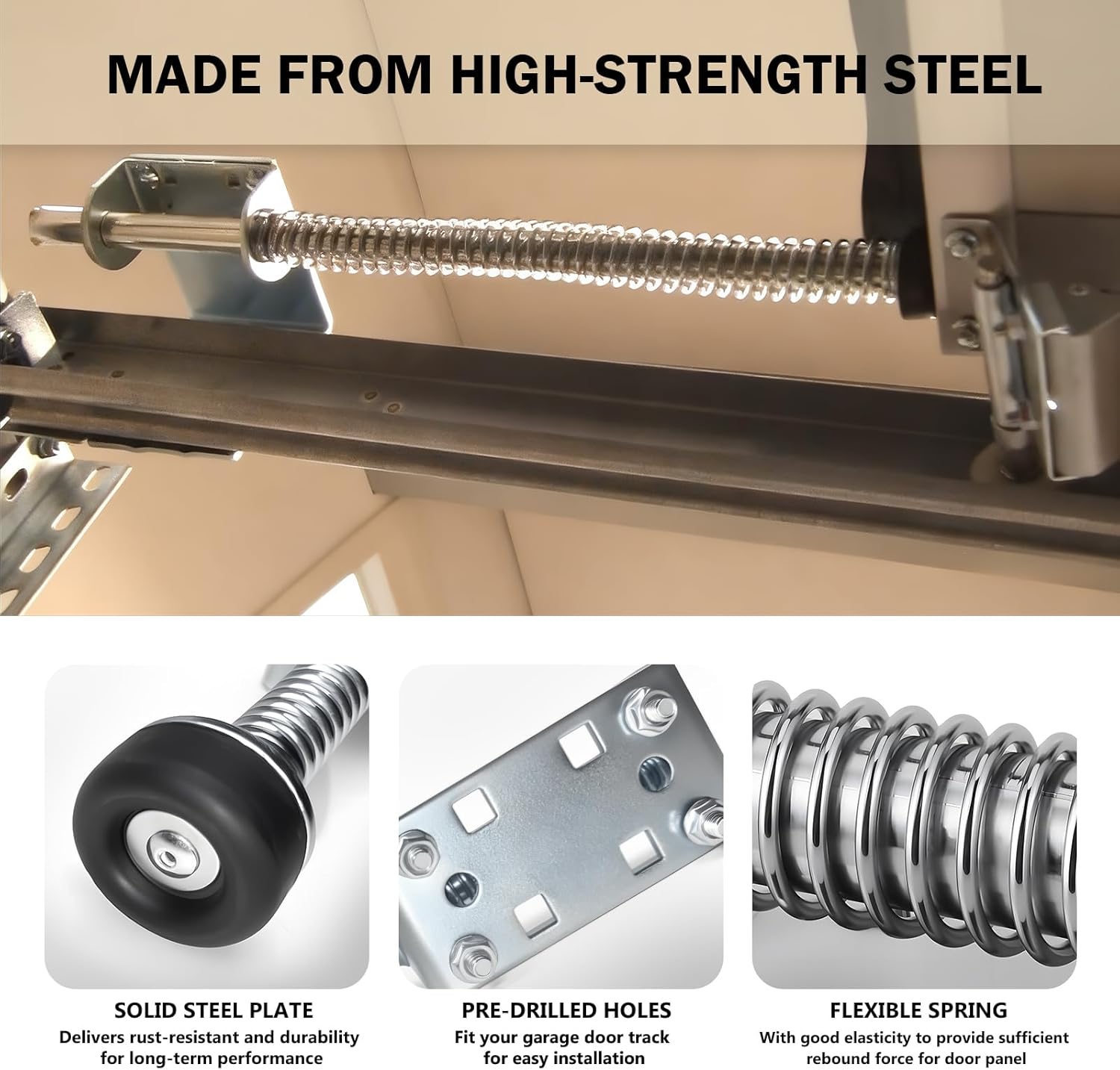 LAJIAOZ Pair of Garage Door Pusher Spring, Heavy Duty Garage Door Plunger Bumper Opener System Parts, L & R, Cable Protection, Durable Garage Door Parts(20 Inch)