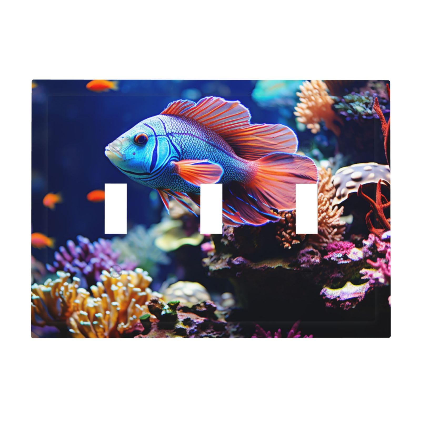 Kloph Coral Reef Fish Aquarium Decorator Light Switch Covers Wall Plate 3-Gang Mid Size 6.7" X 4.8" Triple Toggle Switch Wallplate Decorative 3 Gang Wall Switch Plate Covers Polycarbonate Thermoplastic