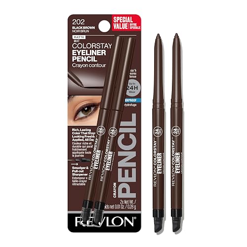 REVLON ColorStay Pencil Waterproof Eyeliner 202 Black Brown 2 pack