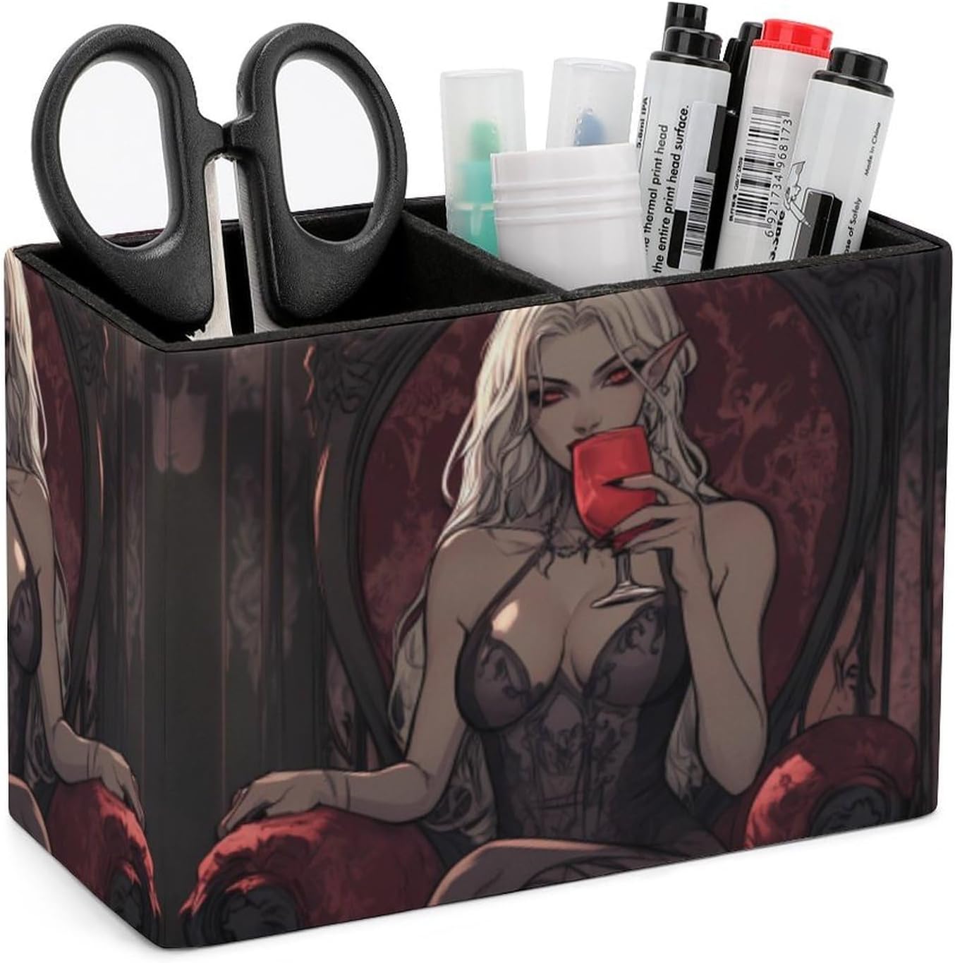 Vampire Pinup Pencil Pen Holder PU Leather Desk Storage Organizer Makeup Brush Box