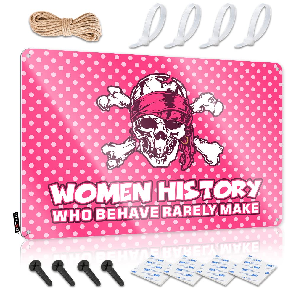 STWNVOITV Funny Camping Signs Women History Pirate Girl Power Skull Crossbones Pink Tin Sign Man Cave Sign Metal Sign Tin Signs For Man Cave(20X30CM)