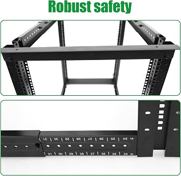GlobalRack 27U Open Frame Server Rack,22-35 Depth Adjust,with Wheels | 19in Network Rack | 4-Post rack | Load capacity 1200 lbs | All components reversible for front/rear mounting