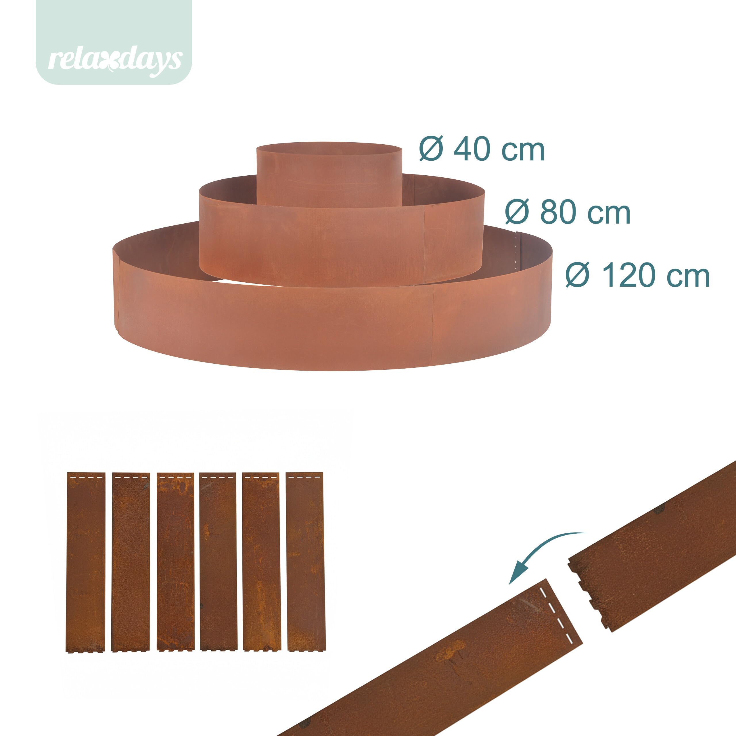 Relaxdays Kräuterspirale, 3-teilig, Ø 40/80/120 cm, Höhe: 20 cm, Rost, Stahl, Kräuterpyramide Garten, Kräuterbeet, braun