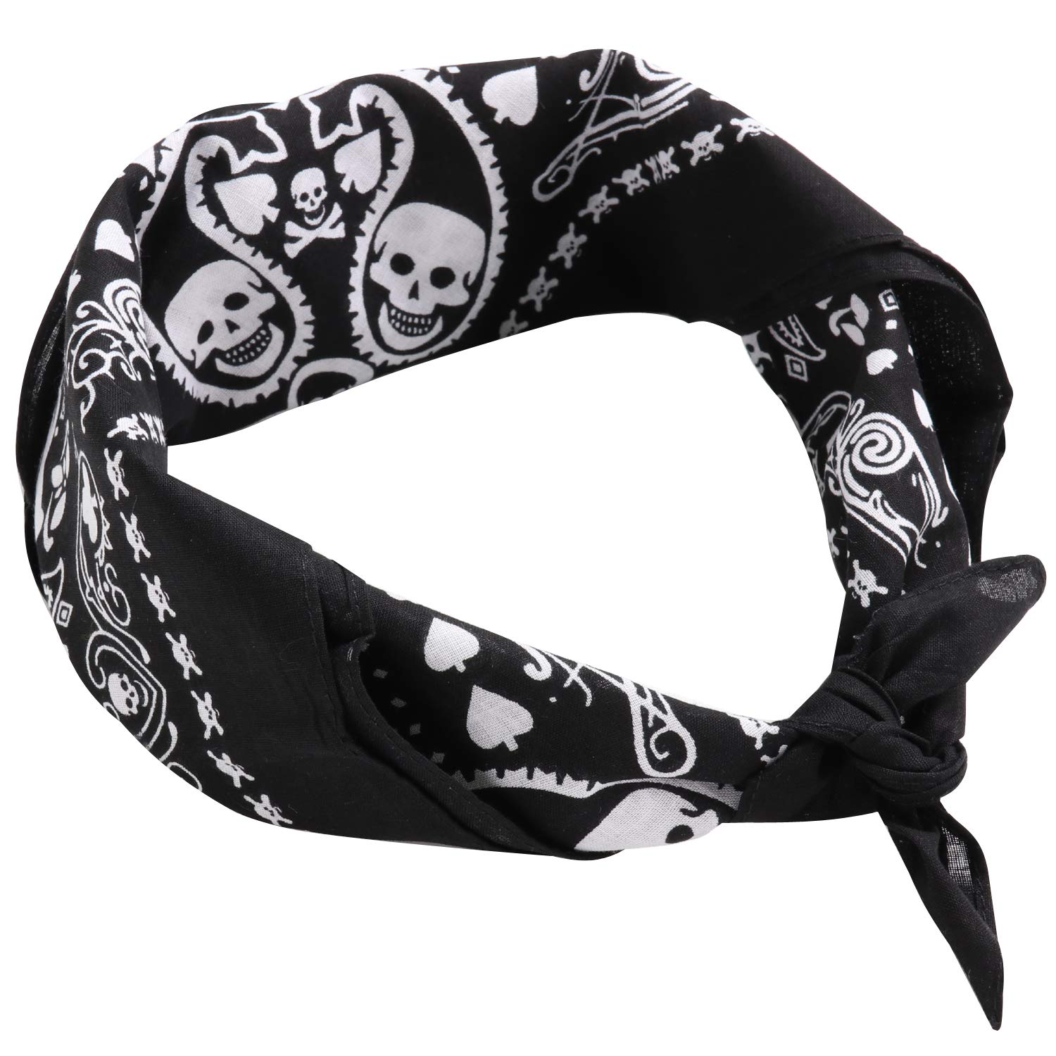 TRIXES Czarna bandana, motyw karty do gry, chusta na głowę z dwustronnym wzorem białej czaszki – ocieplacz na szyję dla dorosłych, unisex, piracka bandana, kominiarka dla motocyklisty, akcesoria,