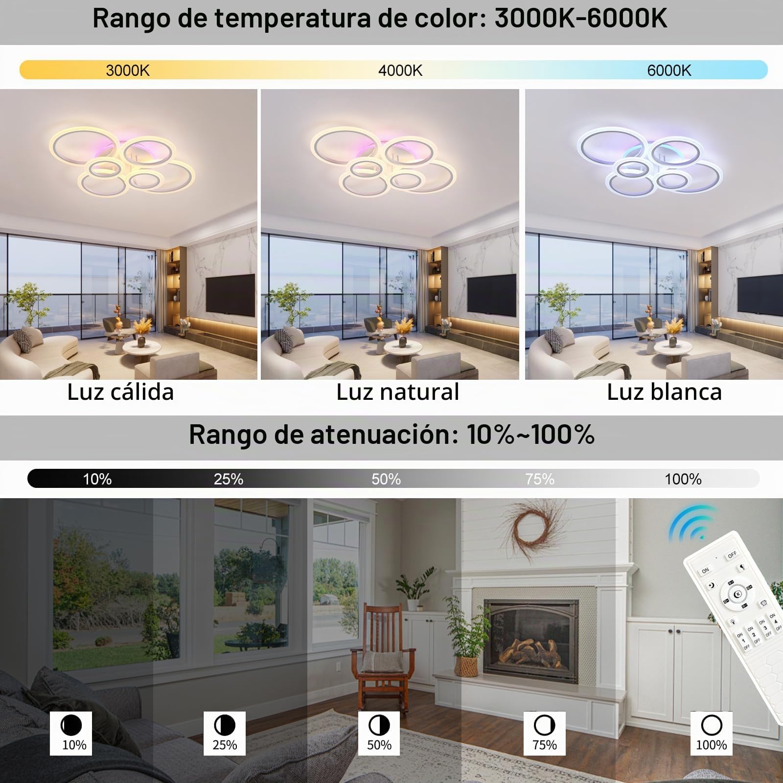 plafón redonda,70W plafon techo interior,plafon led techo blanco control remoto,luz led lampara techo modernos,lamparas de techo salon para comedor,dormitorio,cocina,3000K-6000k