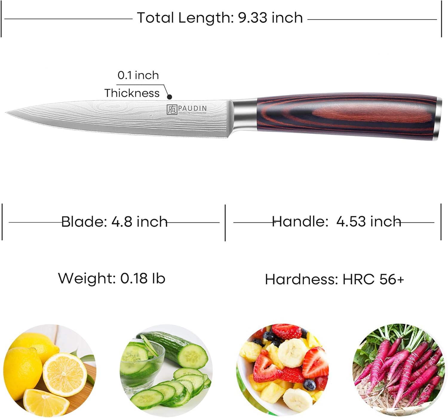 PAUDIN Utility Knife, 5 Inch Chef Knife, Ultra Sharp High Carbon Stainless Steel, Multipurpose Paring Knife for Fruit and Vegetable Cutting with Wooden Handle, Premium Gift Box