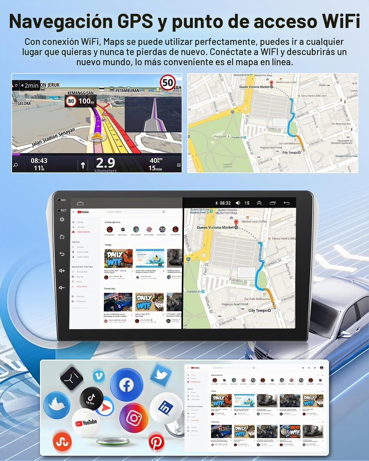 NHOPEEW 2G+64G Android Car Radio para Toyota Avensis 2002-2008 - Wireless Carplay & Android Auto - 9 Pulgadas Stereo con WiFi EQ GPS Mirror Link FM RDS + AHD Cámara de visión Trasera&Mic