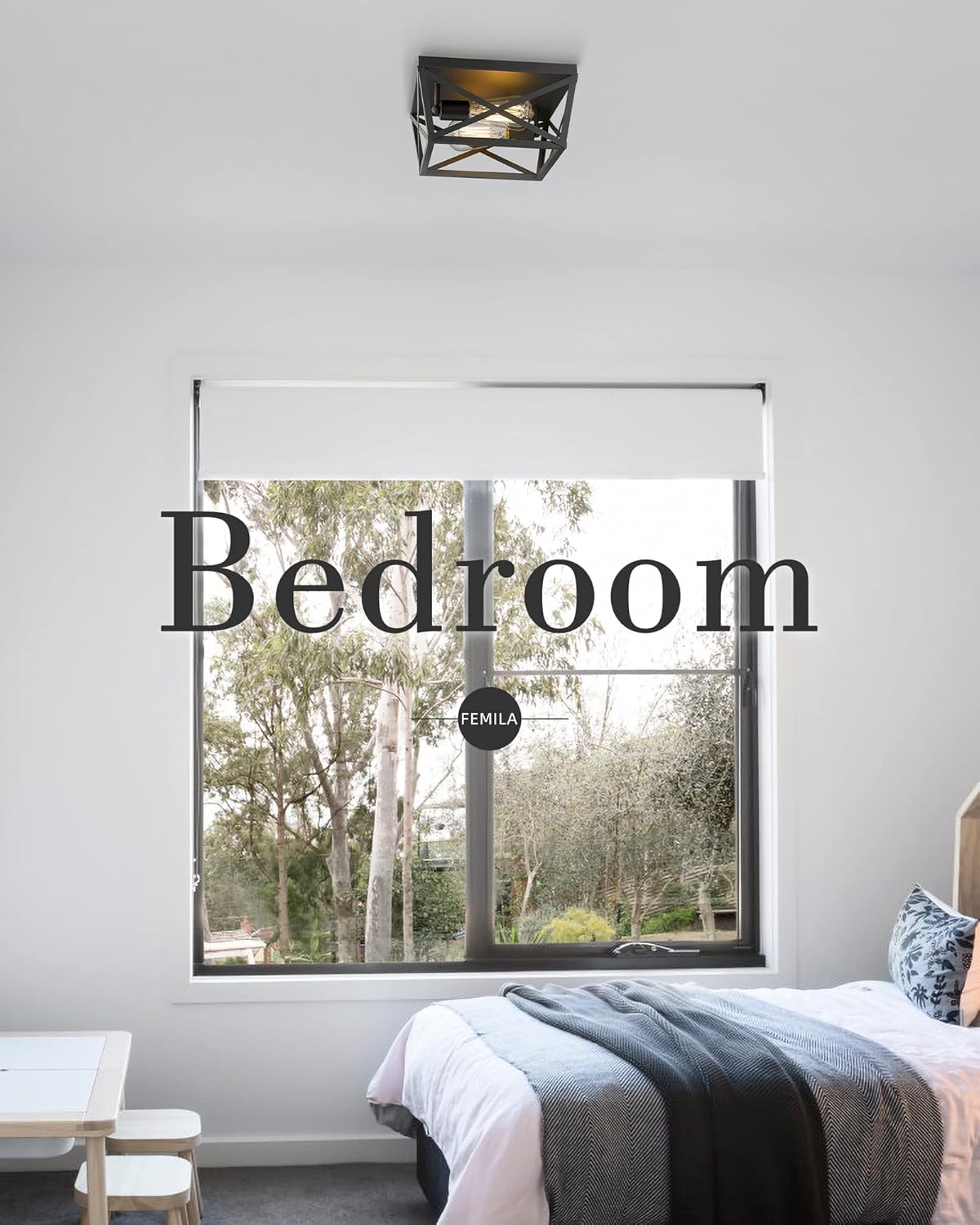 Wееklу Tор Sаlе FEMILA 2-Light Ceiling Light Fixture, Rustic Farmhouse Flush Mount Lighting, Black Finish, 4FD02-F BK