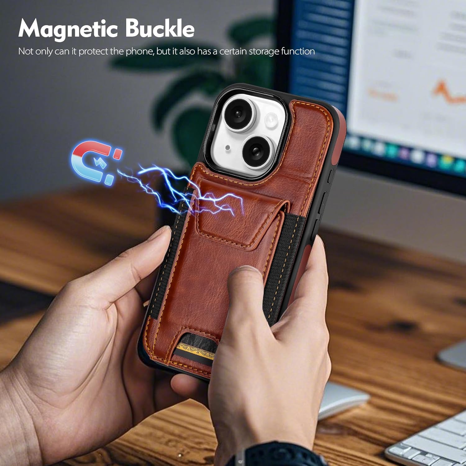 Compatible with iPhone 15 Wallet Case with Card Holder,Women Men Phone Case PU Leather RFID Blocking Shockproof Magnetic Flip Cover Credit Card Slots Kickstand,for Apple 15 6.1",Brown - Image 5