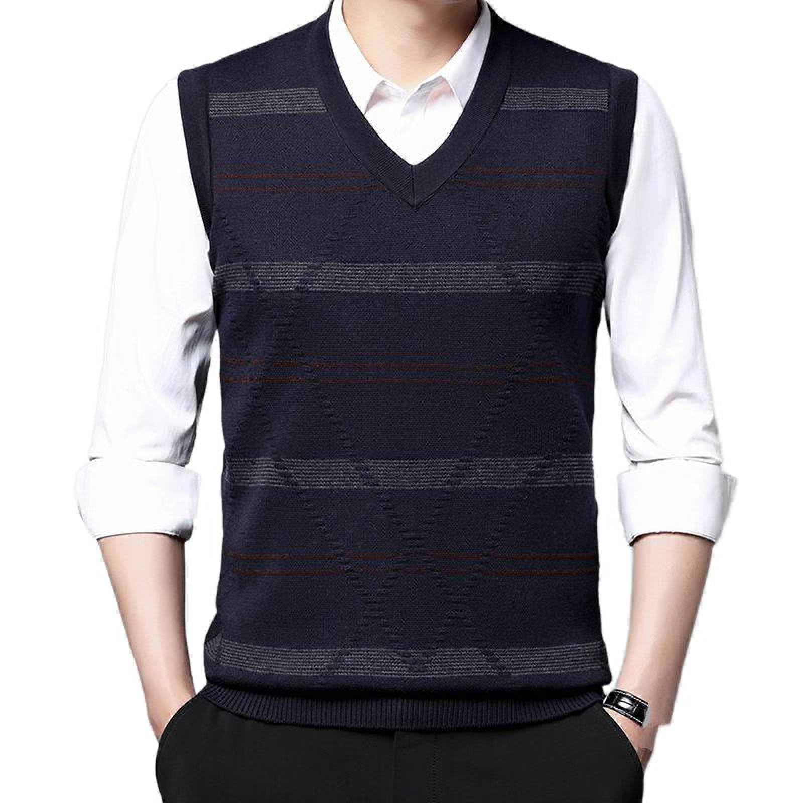 Pull à col en V sans manches pour hommes avec rayures contrastées