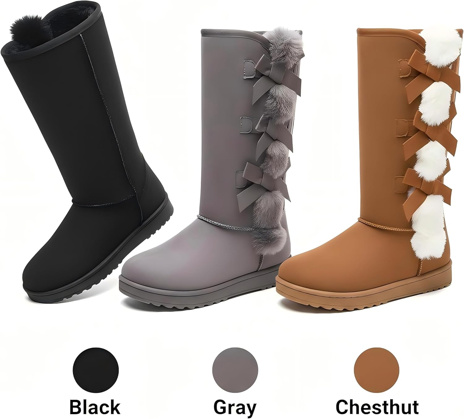 Iarus Winter Snow Boots for Women Warm Mid Calf Boots Comfortable Fuzzy Ladies Booties Classic Bow Tie Outdoors - Image 7