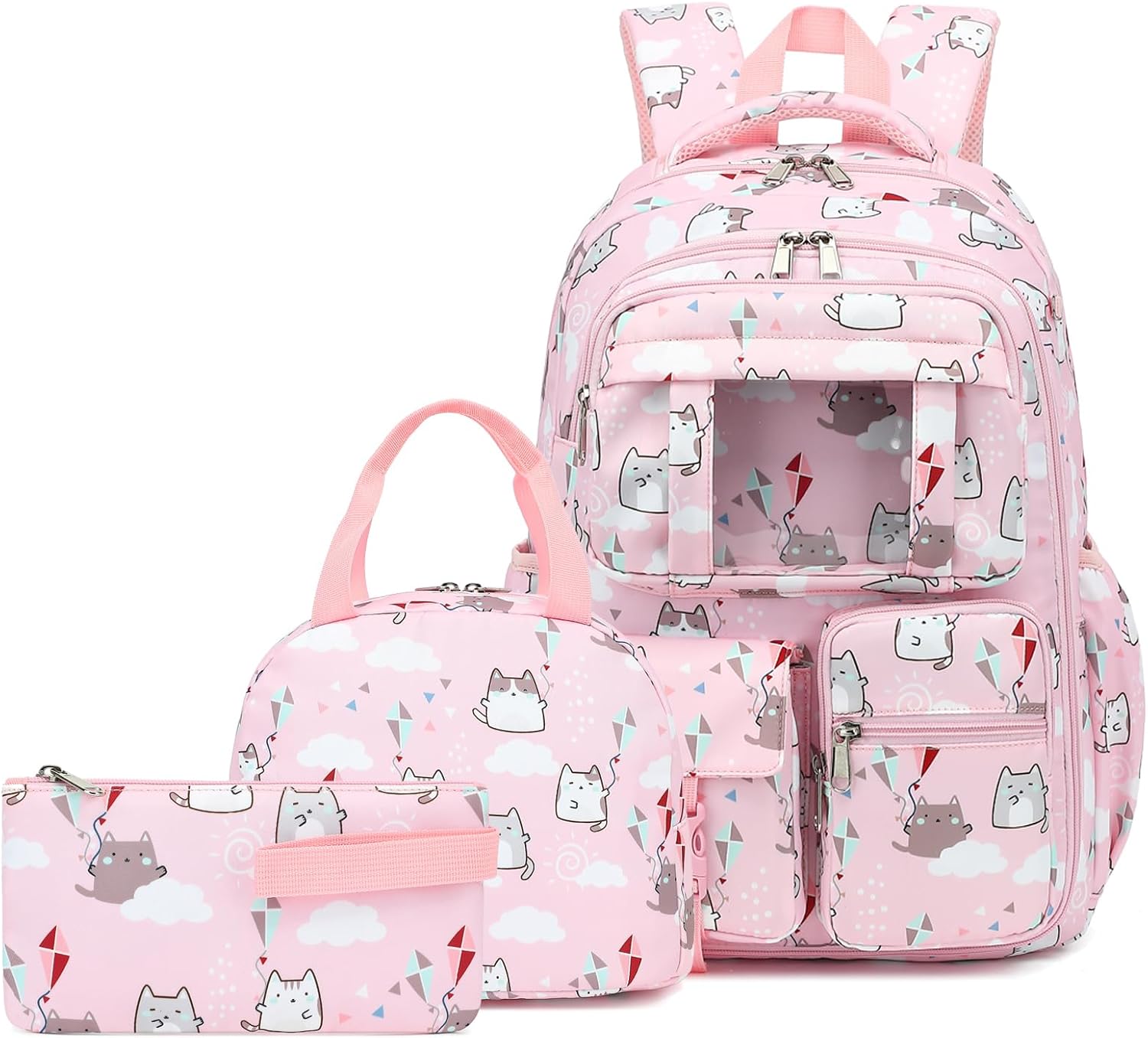 Leopard School Backpack for Teens Girls, 3PCS Refrigerator Door Backpacks with Insulated Lunch Box Pencil Bag for Kids Women Students