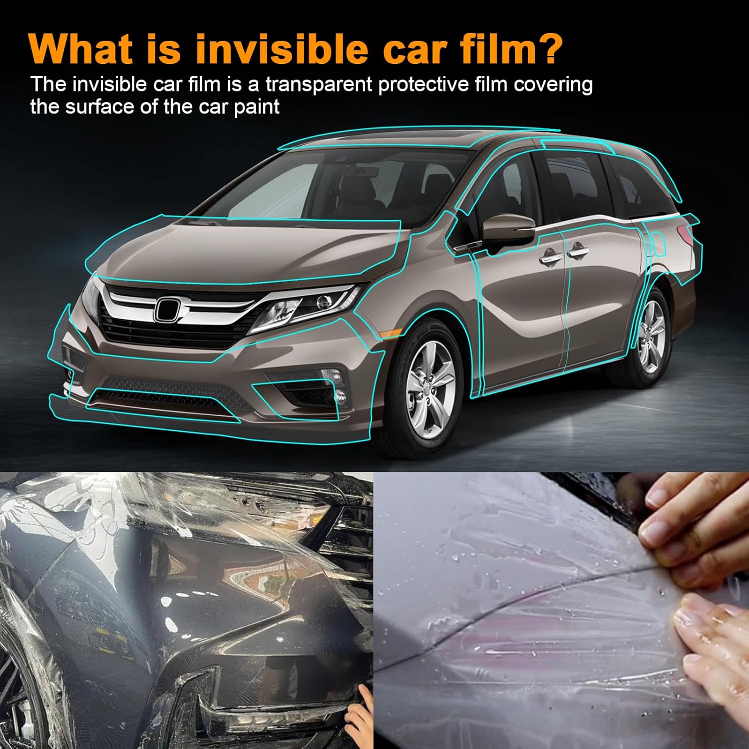 TPU Clear Car Pre-Cut Paint Protective Film for 2018-2020 Honda Odyssey Self Adhesive Rainproof Waterproof HD Scratch Exterior Accessories (Rear Side & Roof Beam 7Pcs)