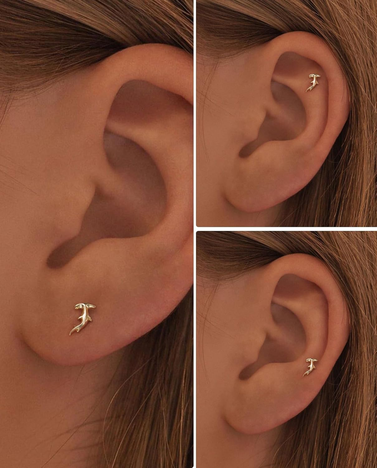 Flat Back Earrings- 14K Gold/White Gold Plated Tiny Bow Sun Moon Star Hammerhead Shark Dragon Cowboy Boot Palm Tree Softball Flatback Stud Earrings for Women Helix Jewelry - Image 2