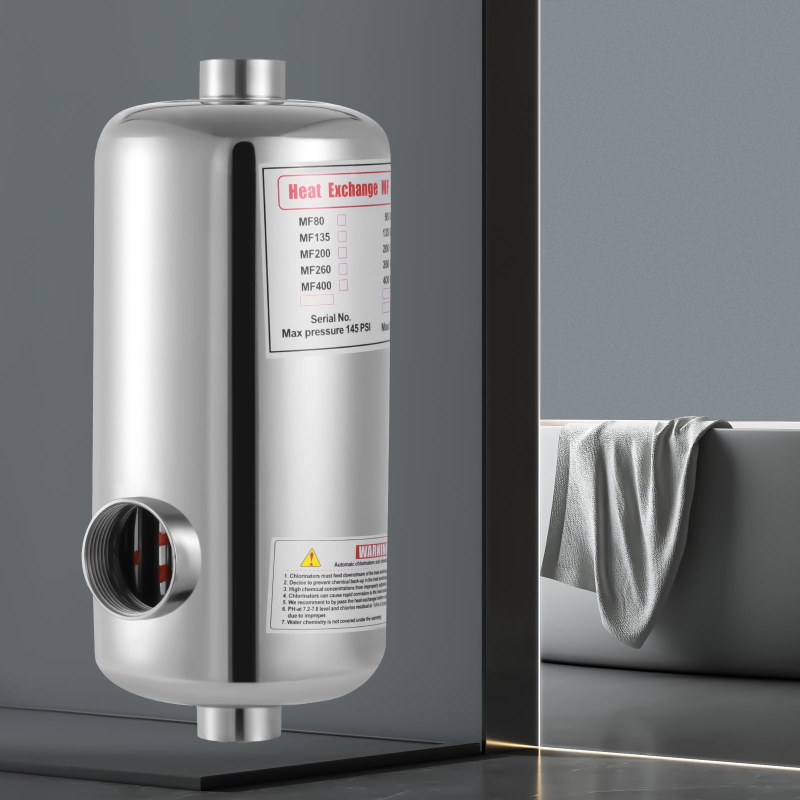 HPDTZ warmtepomp roestvrijstalen warmtewisselaar zwembadverwarming (292 x 134 mm, 28 kW