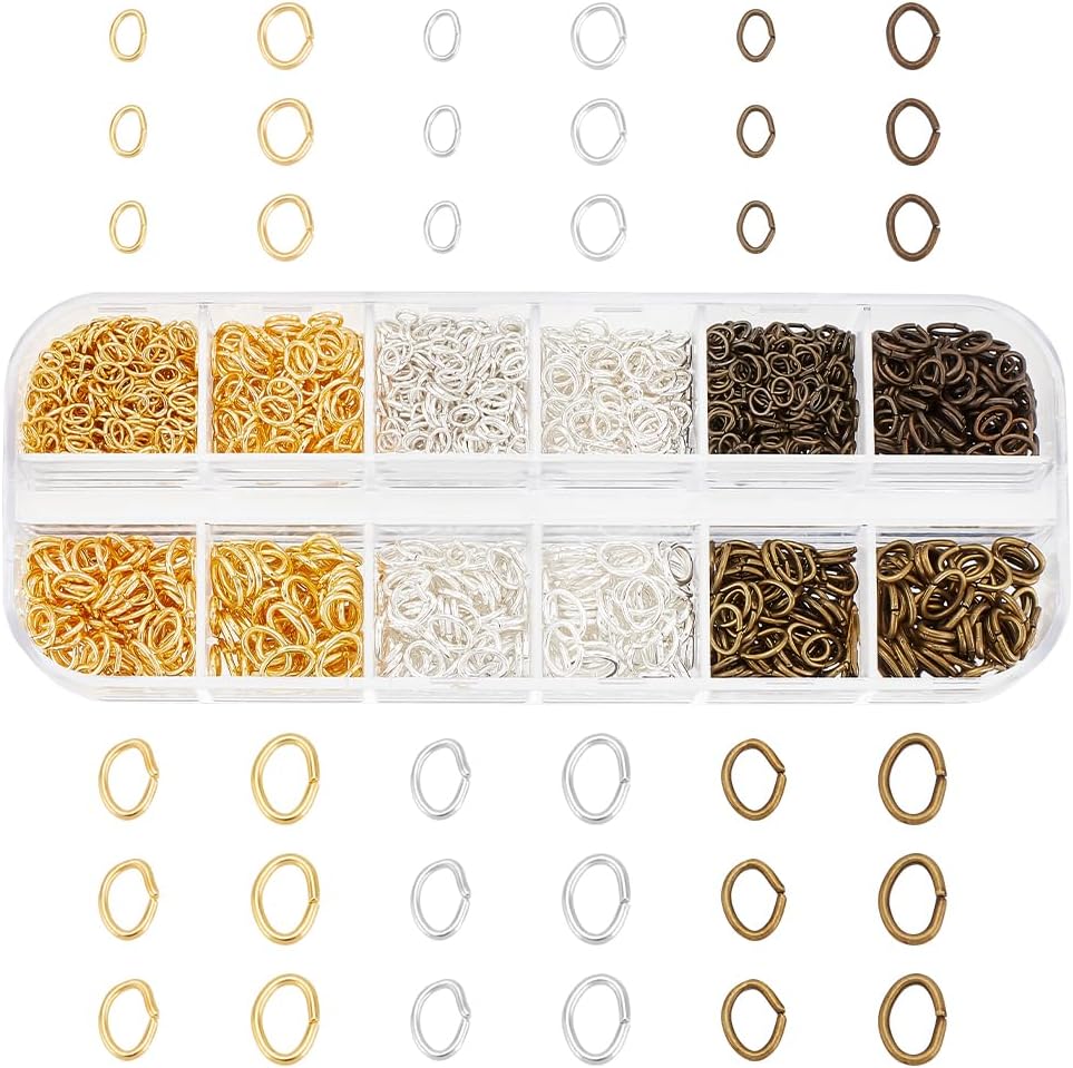 PH PandaHall 1860pcs 3 Colors Oval Jump Rings, 4x3mm 5x4mm 6.5x4.5mm 7x5mm Iron Open Rings Connectors Jewelry Findings for Earring Bracelet Necklace DIY, Antique Bronze/Golden/Silver