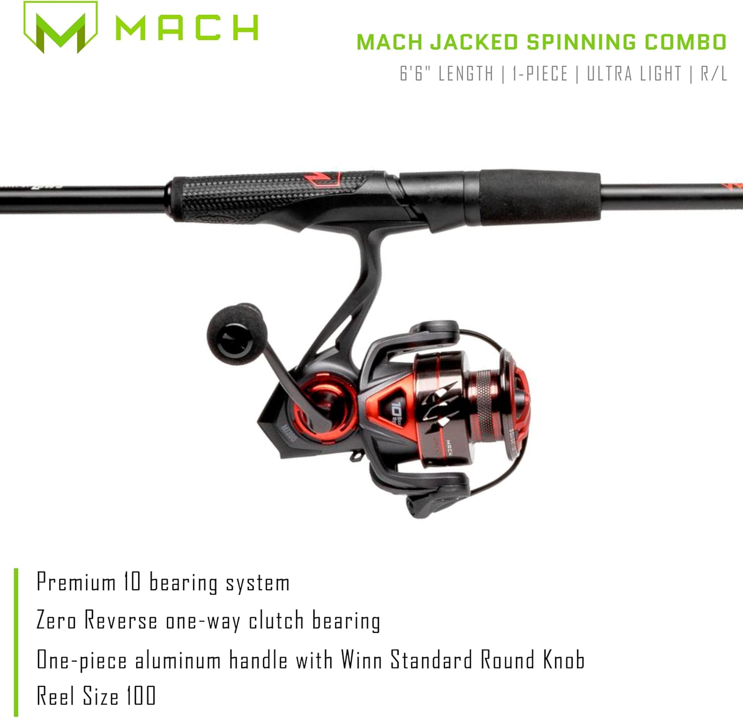 Lew's MACH Jacked Spinning Reel and Fishing Rod Combo, HM50 Graphite Rod, Tanso Tech Frame, Black/Red