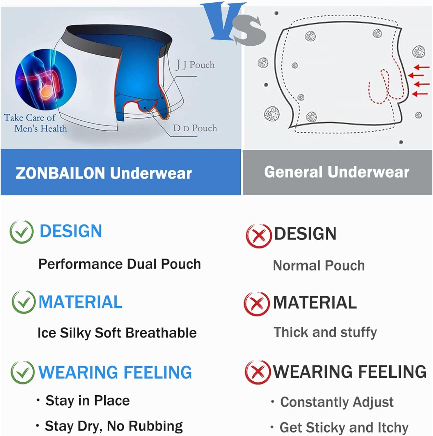 ZONBAILON Men's Briefs Dual Pouch Ice Silk Underwear Open-fly Breathable Sexy Panties - Image 6
