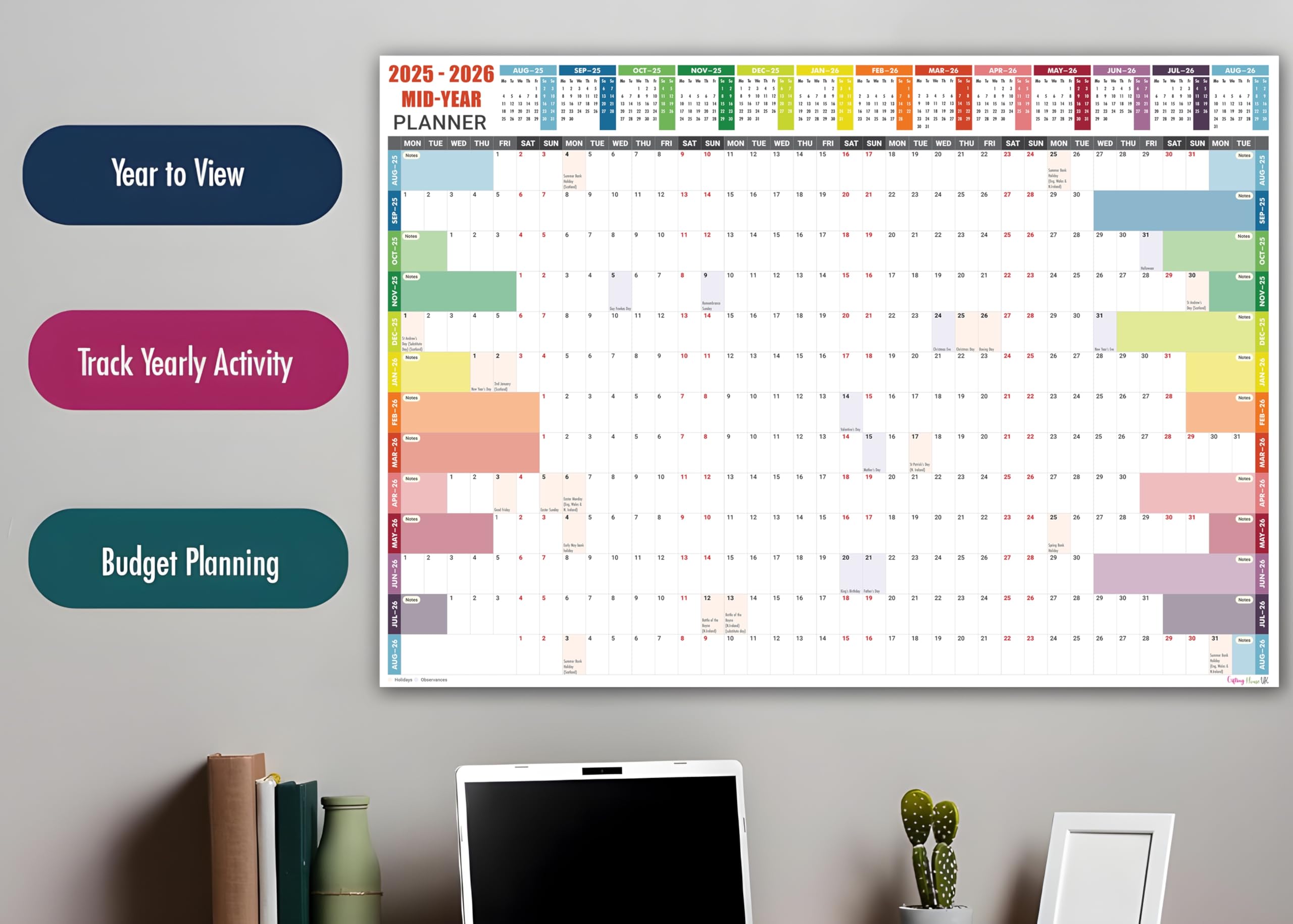 Planificador académico pared 2025-2026 laminado A1 - Calendario de agosto de 2025 a agosto de 2026 - Tamaño grande (85 x 59,4 cm) - Agenda de 13 meses 25/26 - Día
