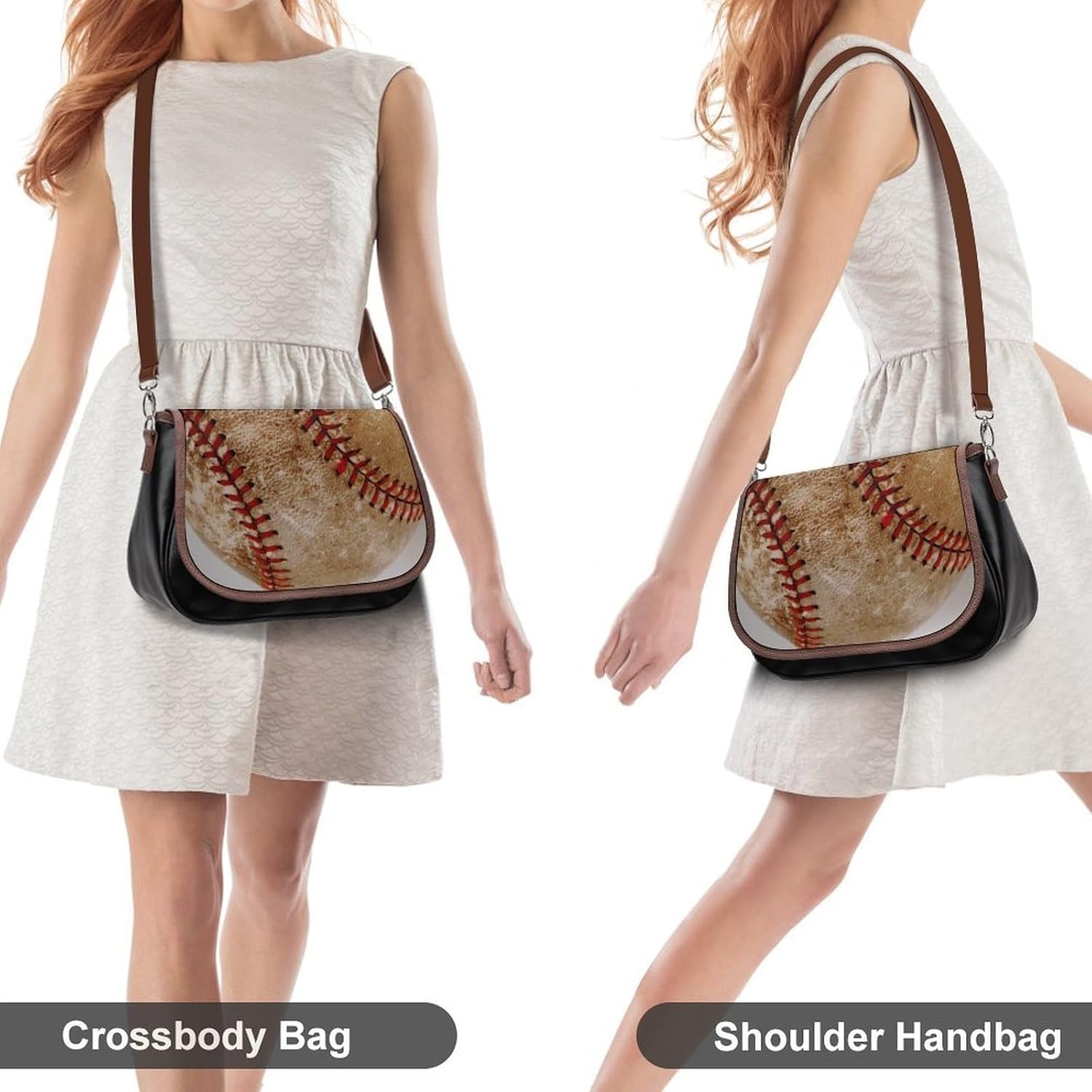 Vintage BaseballWomen's Faux Leather Crossbody Bag, Waterproof Wrinkle-Resistant Shoulder Bag with Detachable Strap, Large Capacity Casual Handbag, Fashion Daily Purse for Shopping Work Dating, Ideal