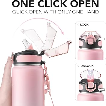Enerbone 32 oz Insulated Water Bottle, Stainless Steel Bottle with Carrying Strap, Double-Wall Vacuum Insulation Design, Leakproof Sports Bottle with Straw, Keep Drinks Cold or Hot for Hours