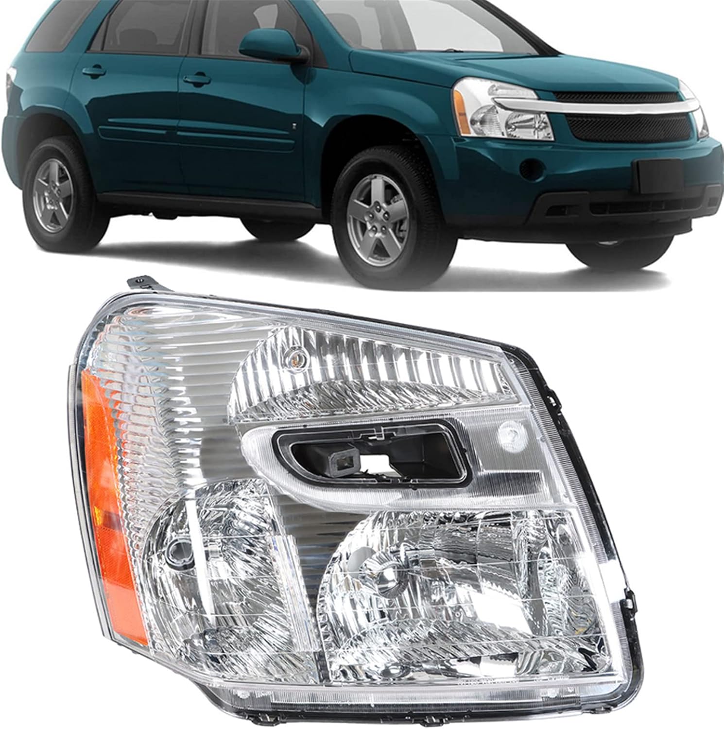 Headlights Front Head Lamps Replacement for 2005 2006 2007 2008 2009 Chevy Equinox Projector Headlights Right Side (Passenger Side) Chrome Passenger Side