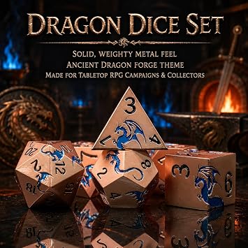 Metal DND Dice Set,7-Piece Dragon Polyhedral Dice,Gold Blue