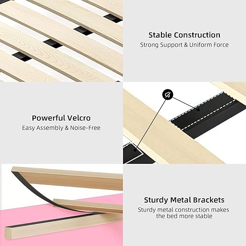 Miniatura 7 de BarnFurin Base de cama Queen con luces LED, plataforma tapizada con cabecera capitonada de diamante, no necesita somier, sin ruido, fácil montaje,