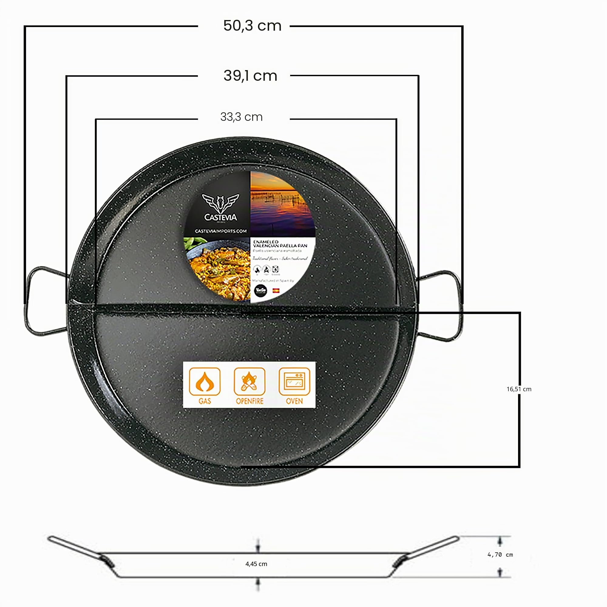 La Ideal 81238 Paellera esmaltada Multigusto, 38 cm, Acero, Negro