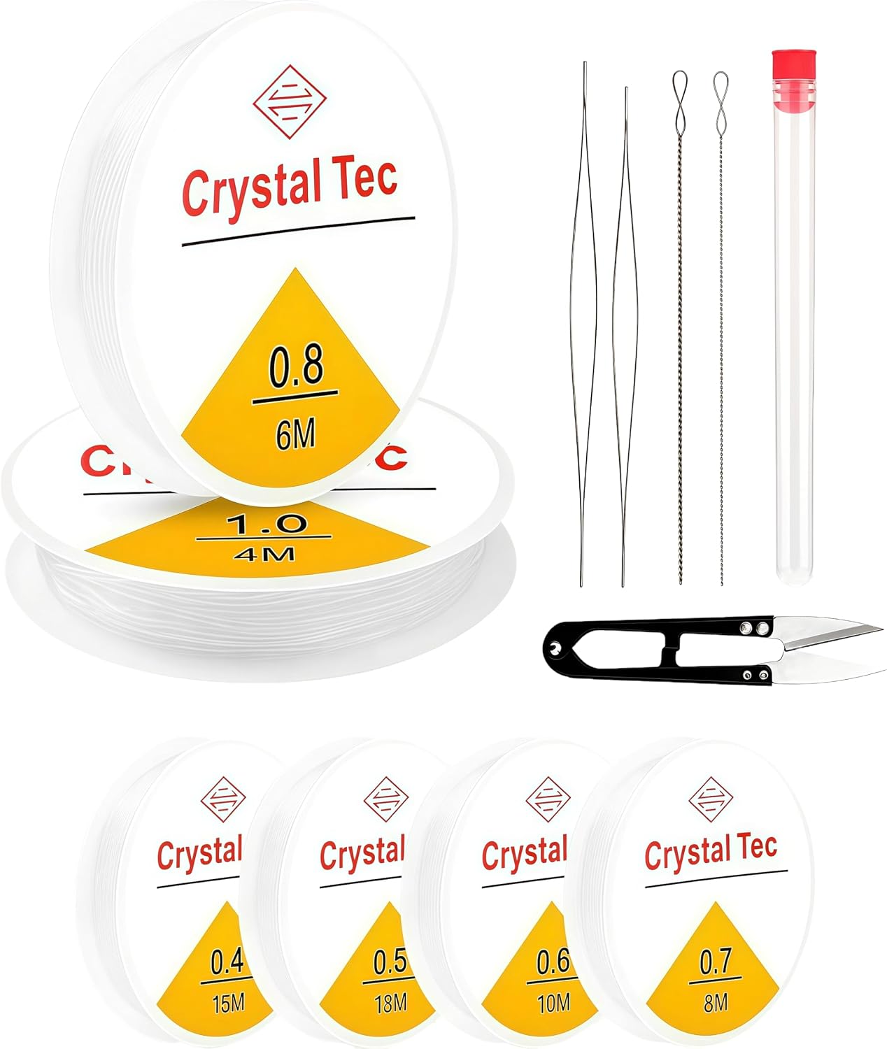 6 Rolls Elastic Bracelet String Cord, 0.4mm, 0.5mm, 0.6mm, 0.7mm, 0.8mm, 1mm Crystal Clear Stretchy Elastic Bead String for Bracelets, Jewelry Making and Clay Pony Seed Stone Beads Beading