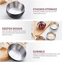 Vista 3 de 12 tazas de salsa para condimentos de 3.2 pulgadas, 3 onzas, plato de salsa de acero inoxidable negro, cuenco para salsa, condimento pequeño, cuenco