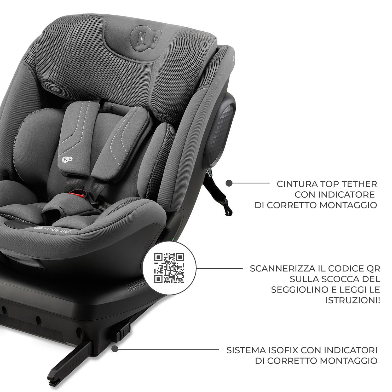 Kinderkraft XPEDITION3 I-Size fotelik samochodowy dla dzieci z obrotem o 360 stopni, ISOFIX, stacja bazowa, specjalne systemy bezpieczeństwa, łatwy do czyszczenia, od grupy urodzeń 0/1/2/3 0-36 kg