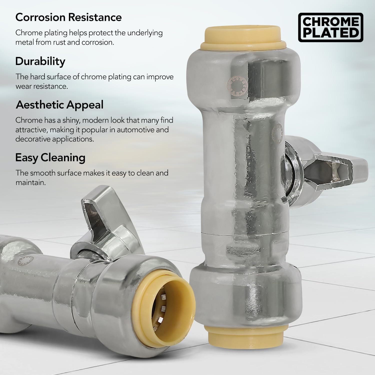 MIDLINE VALVE VQTTQ3434 1/4'' Turn Straight Stop for Push-Fit Valve, 1/2'' x 1/2'',