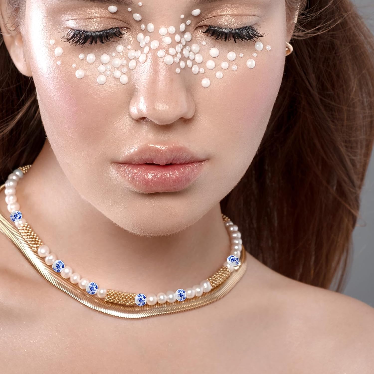 Ceramic Beads, 100Pcs Round Porcelain Beads 10mm Handmade Porcelain Blue Flower Printed Spacer Beads Craft Beading Kit for Jewelry Making Supplies DIY Crafts Bracelets Necklace - Image 7