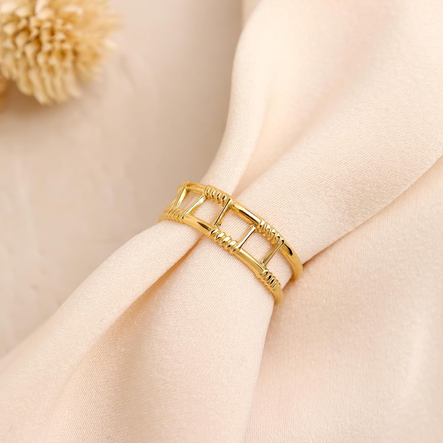 Chunky Gold Open Rings for Women, Trendy Minimalist Vintage Adjustable Twisted Link Geometric Hollow Sun leaf Thumb Stackable Ring Prom Holiday Jewelry Gift - Image 5