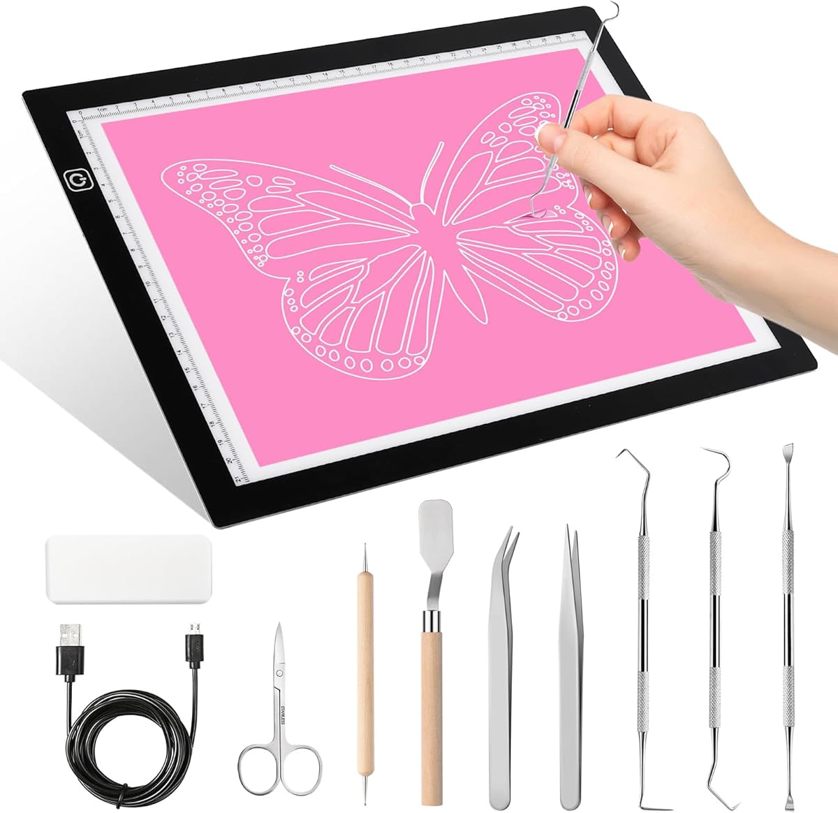 Dorhui A4 Light Pad for Weeding Vinyl, LED Copy Board Light Tracing Box Ultra-Thin Adjustable USB Power for Vinyl Weeding Tools, Silhouettes, Cameos, HTV