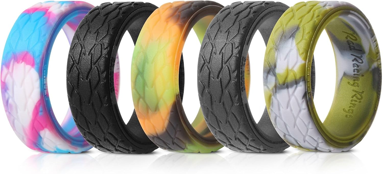 | Tire Tread Design Ring | Premium Silicone Wedding Ring or Band with Unique Pattern