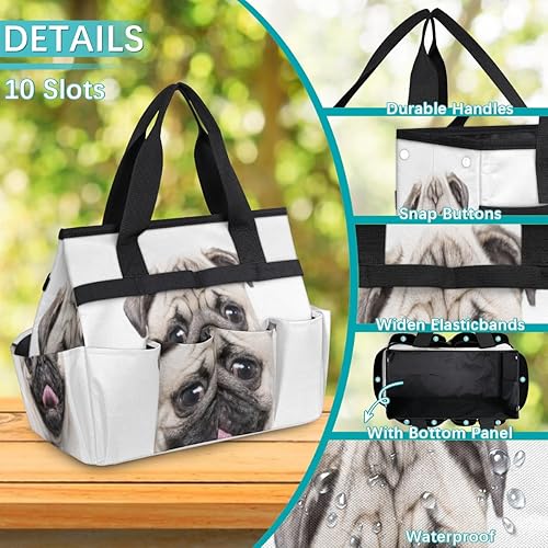 Miniatura 5 de Animal Dog Pug Garden Tool Tote Bag for Women Men Gardening Tool Storage Bags with 10 Pockets Standable Garden Home Tool Kits Organizer for Indoor