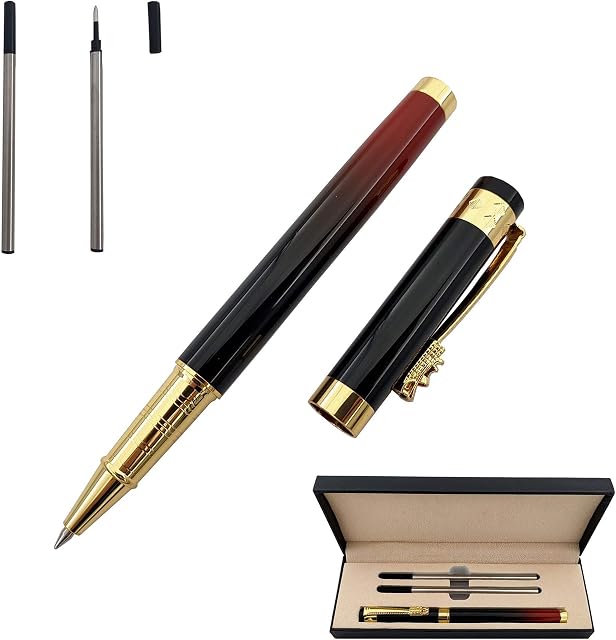 Accod Metal Rollerball & Ballpoint Pen Fine Nib Beautiful Business Signature Pen Premium Gift Box with Two 0.5mm Black Refills Gift Pen for Friend, Family Paint Process (Red)
