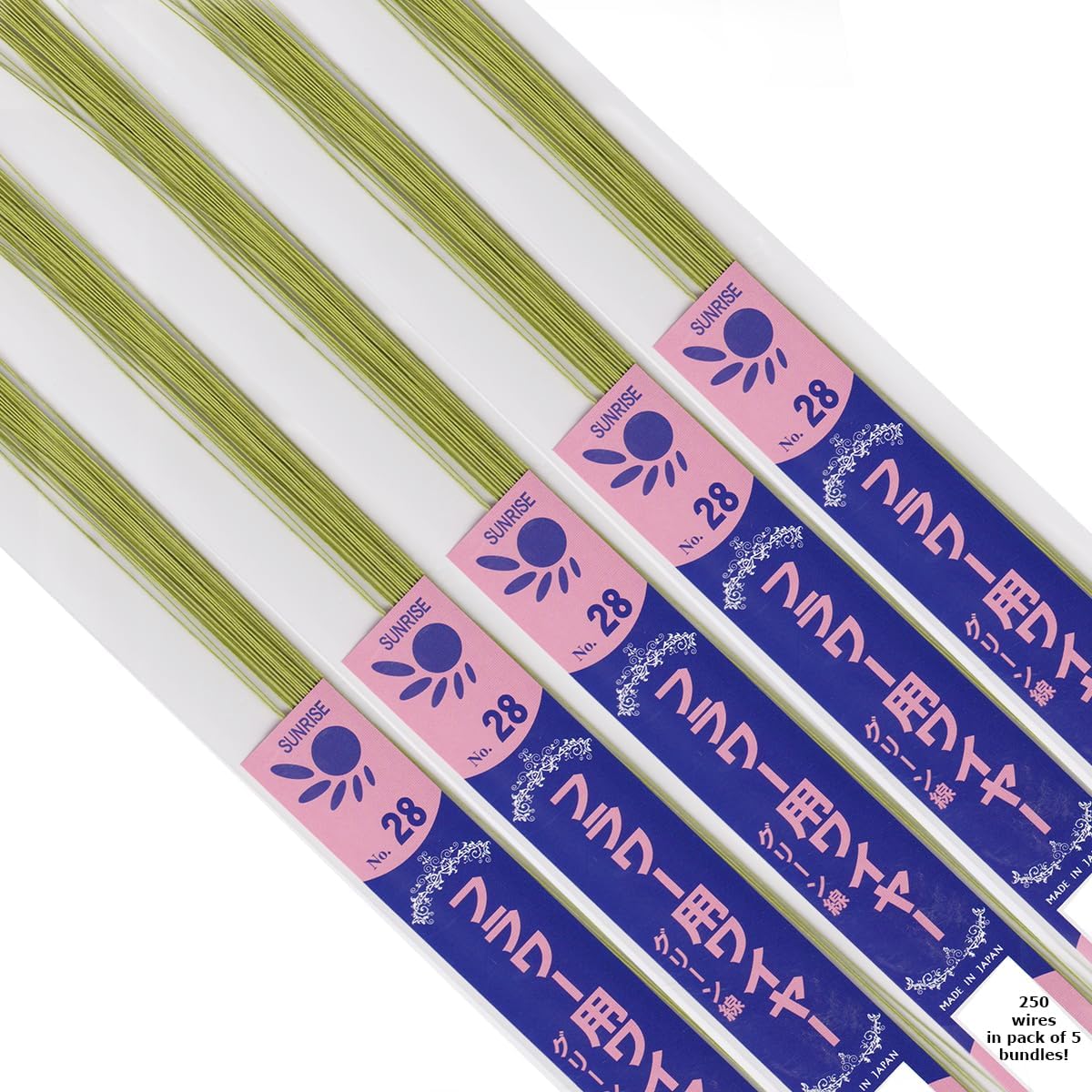 28 Gauge Spring Green Paper Covered Floral Wire - 14 inches Long - 5 Pack of 250 Wires